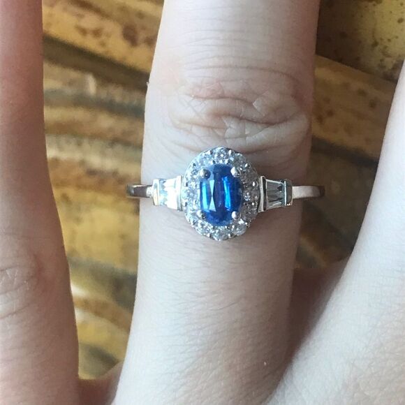 Natural Kyanite Sterling Silver Halo Ring Size 8 - Picture 1 of 8